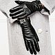 Size 7. Winter gloves made of genuine black leather with decor, Vintage gloves, Nelidovo,  Фото №1