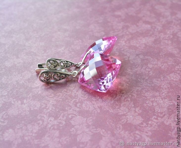 Silver earrings Blooming peony pink earrings pink Topaz, Earrings, Moscow,  Фото №1