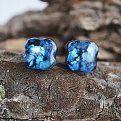 Украшения handmade. Livemaster - original item Blue stud earrings.Made of epoxy resin and natural mother of pearl. Handmade.