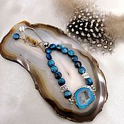 Украшения handmade. Livemaster - original item Bracelet made of beads: - slider with blue agate geode. Handmade.