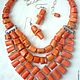 NECKLACE 3 strands EARRINGS orange CORAL beads. Necklace. Dorida's Gems (Dorida-s-gems). My Livemaster. Фото №4
