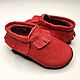 Red Baby Moccasins, Leather Baby Shoes, Red Moccs, Baby Leather Moccs. Footwear for childrens. ebooba. Online shopping on My Livemaster.  Фото №2