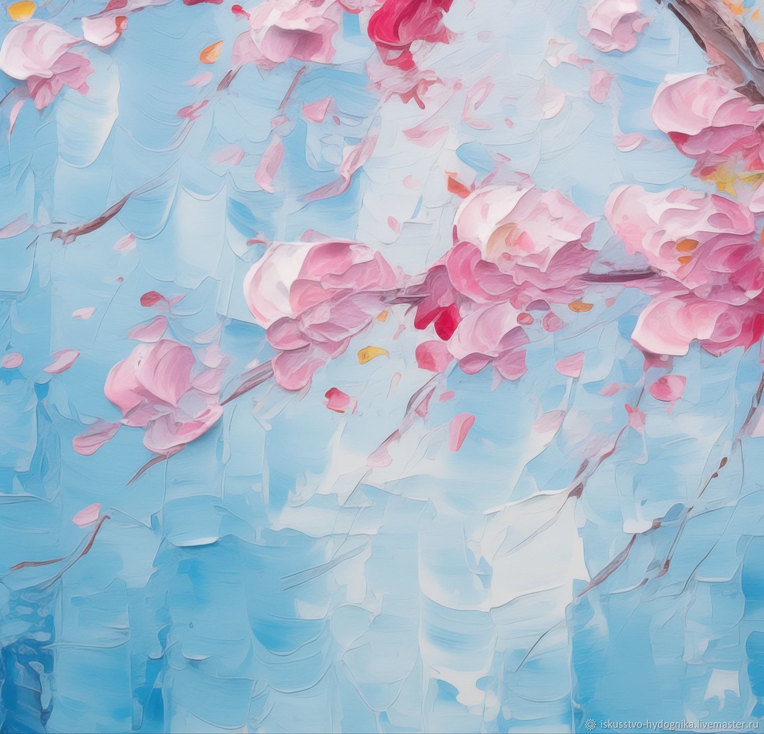 Картины текстурной пастой Пейзаж Сакура Картина маслом на подрамнике в ...