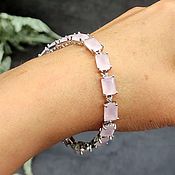 Украшения handmade. Livemaster - original item Delicate bracelet with cubic zirconia under rose quartz. Handmade.