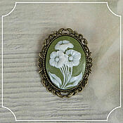 Субкультуры handmade. Livemaster - original item Cameo Brooch Flowers pistachio background 30h40 bronze. Handmade.
