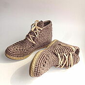 Обувь ручной работы handmade. Livemaster - original item Knitted boots with lacing, beige cotton. Handmade.