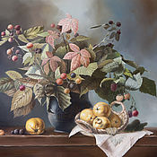 Картины и панно ручной работы. Ярмарка Мастеров - ручная работа Oil painting: " Still life with blackberries and quince". Handmade.