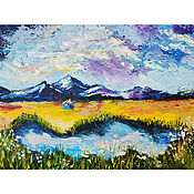 Картины и панно handmade. Livemaster - original item Painting blue mountains and lake 