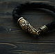 Leather bracelet with bronze crows, Bead bracelet, Volgograd,  Фото №1