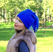 Women felted hat. Blue flame
