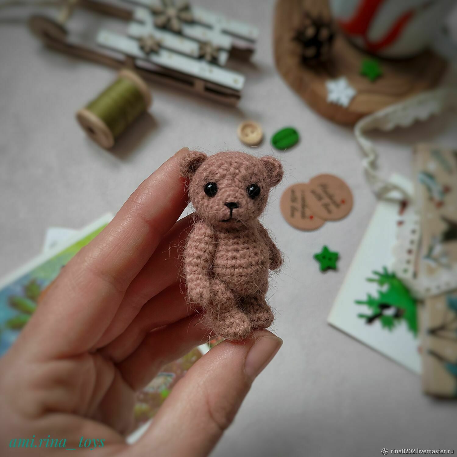 Миниатюрный мишка крючком. Игрушечный медвежонок, Амигуруми куклы и игрушки, Тамбов,  Фото №1