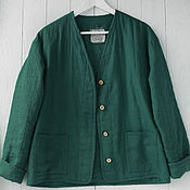 Одежда handmade. Livemaster - original item Sweatshirt jacket made of dark green linen. Handmade.