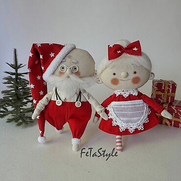 Куклы и игрушки ручной работы. Ярмарка Мастеров - ручная работа Mr & Mrs Claus Текстильные куклы - подвески Игрушки на елку. Handmade.