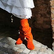 Обувь ручной работы. Ярмарка Мастеров - ручная работа botas: Botas altas de piel de Pony de otoño-naranja. Handmade.