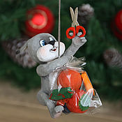Сувениры и подарки handmade. Livemaster - original item Bunny with a gift. Cotton Christmas tree collectible toy.. Handmade.