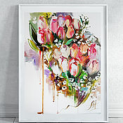 Картины и панно handmade. Livemaster - original item Spring shades - oil painting with tulips on canvas. Handmade.