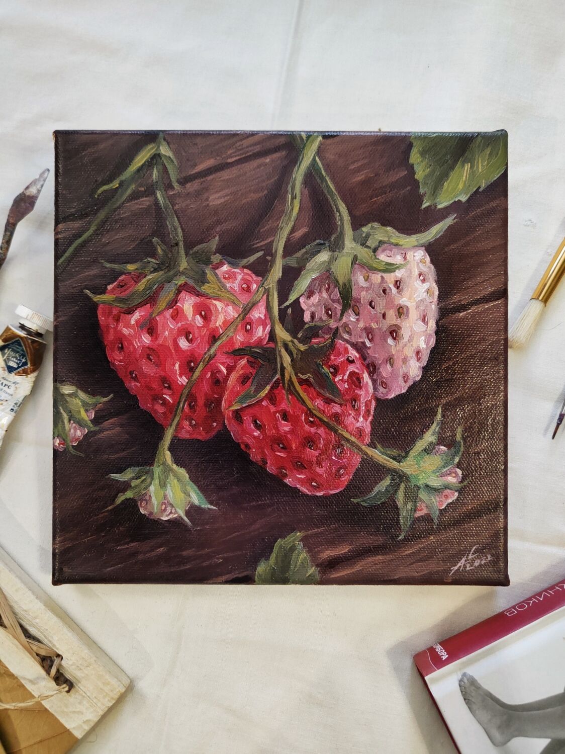 Картина маслом на холсте "Садовая клубника" №1, 20×20 в интернет ...