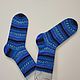 Синие вязаные носки в полоску ( шерсть ) 36-38 размер, Носки, Москва,  Фото №1