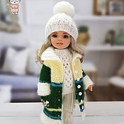 Текстильная кукла мышка в сиреневом платье и фисташковой шапочке