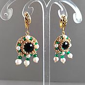 Украшения handmade. Livemaster - original item Byzantine earrings with chrysolite and pearls, gold cross earrings. Handmade.