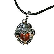 Украшения handmade. Livemaster - original item Scarab Beetle Pendant Amulet Amber Silver Amber Female Male. Handmade.