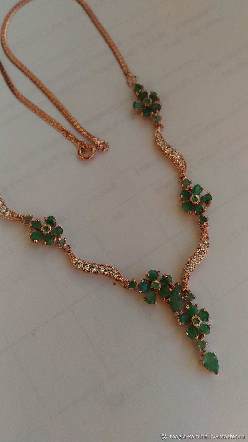 Серебряное колье цветы изумруда в интернет-магазине Ярмарка Мастеров по ...