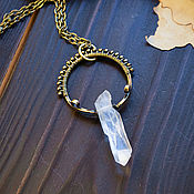 Украшения handmade. Livemaster - original item Brass pendant with quartz crystal pendant made of brass Rhinestone. Handmade.