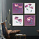 A set of 4 paintings with flowers. 4 mini paintings in purple shades, Pictures, Moscow,  Фото №1