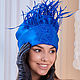 Royal Blu silk organza turban with lace and feathers, Turban, Moscow,  Фото №1