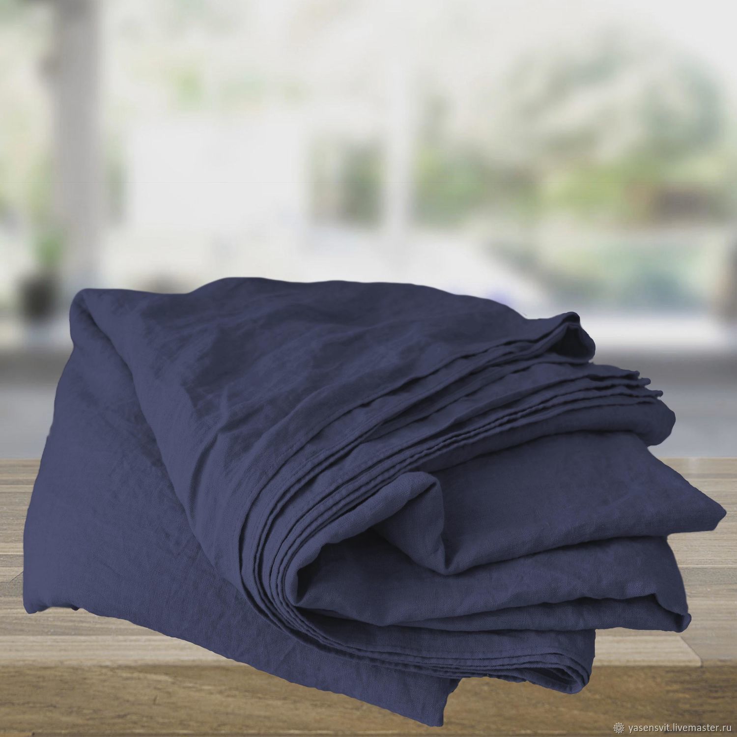 Dark Blue Linen Sheets Bed Online On Livemaster With Home Textiles Carpets Handmade Livemaster Dark Blue Linen Sheets