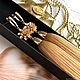Order Earrings-brush Golden flower Golden beige pearls cubic Zirconia gold plated. GolDFenix. Livemaster. . Tassel earrings Фото №3