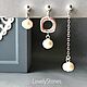 Set of three asymmetric pearl earrings, silver, Stud earrings, Yaroslavl,  Фото №1