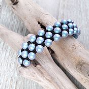 Украшения handmade. Livemaster - original item Bracelet braided from Swarovski blue pearls. Handmade.