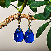 Украшения ручной работы. Ярмарка Мастеров - ручная работа Openwork drop earrings of blue color in gilding. Handmade.