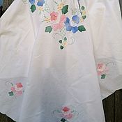 Винтаж: Льняная скатерть с полевыми цветами, ручная вышивка, винтаж