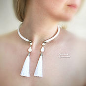 Украшения handmade. Livemaster - original item An open necklace made of river pearls with silk tassels is white. Handmade.
