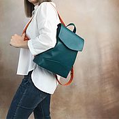 Сумки и аксессуары handmade. Livemaster - original item Backpack made of genuine leather color dark turquoise and orange. Handmade.