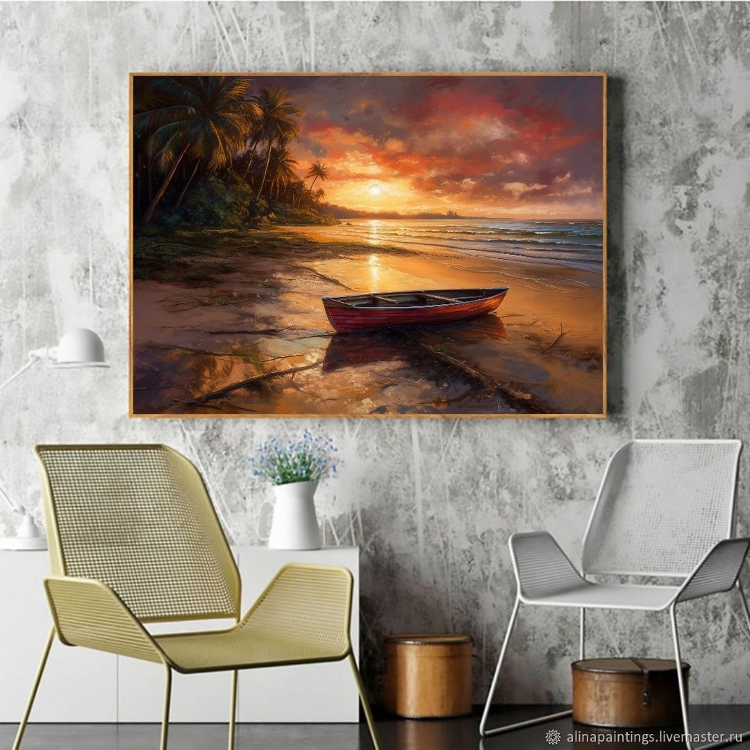Картина маслом лодка на закате Пейзаж живопись маслом Заказать картину ...