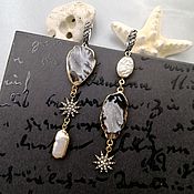 Украшения handmade. Livemaster - original item Asymmetric evening earrings with pearl 