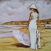 Картины и панно handmade. Livemaster - original item Painting with a girl Walking by the sea 40*50 cm. Handmade.
