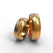 Свадебный салон handmade. Livemaster - original item Paired wedding rings with stones and stripes, gold (Ob15). Handmade.