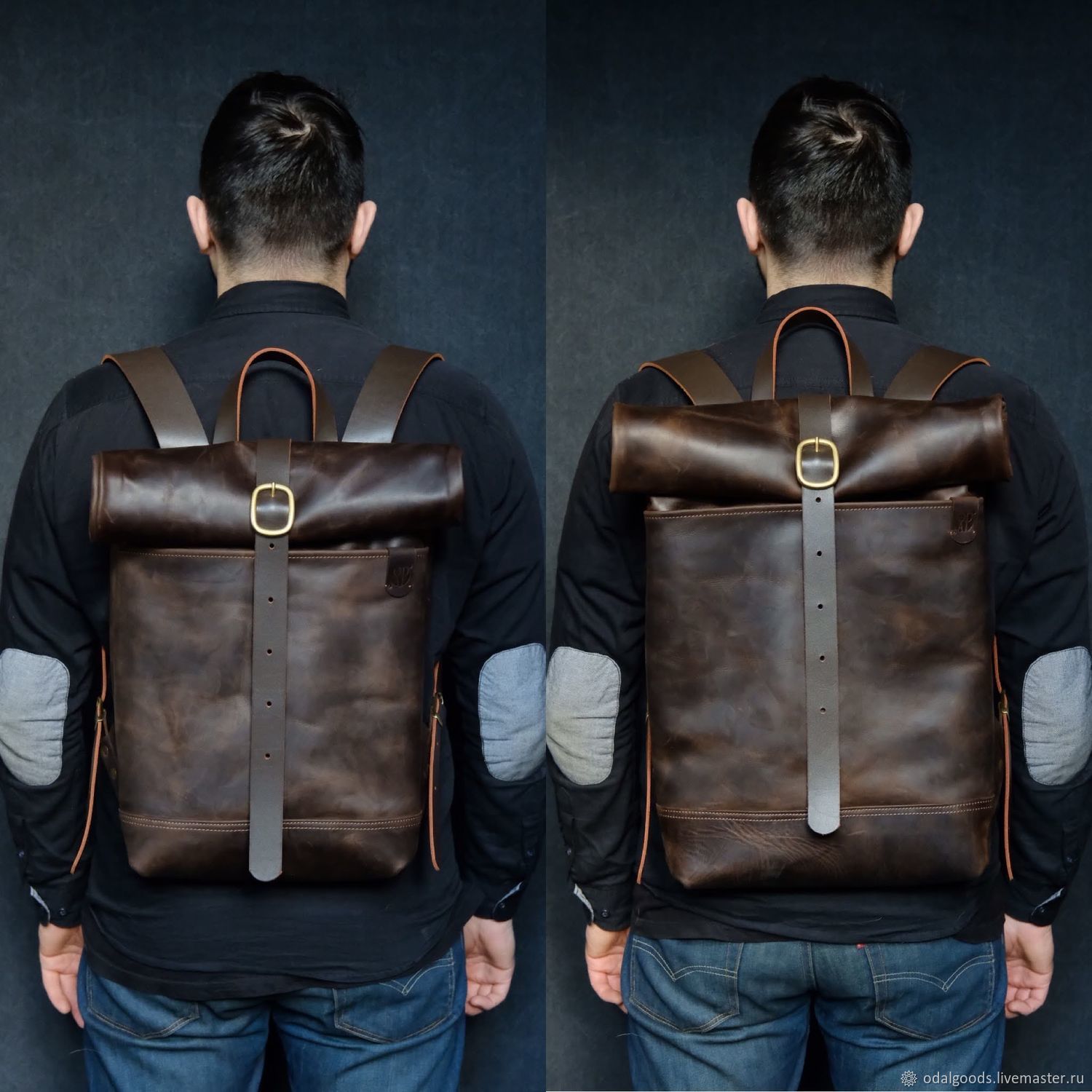 Leather Men's ROLLTOP Backpack (Black 