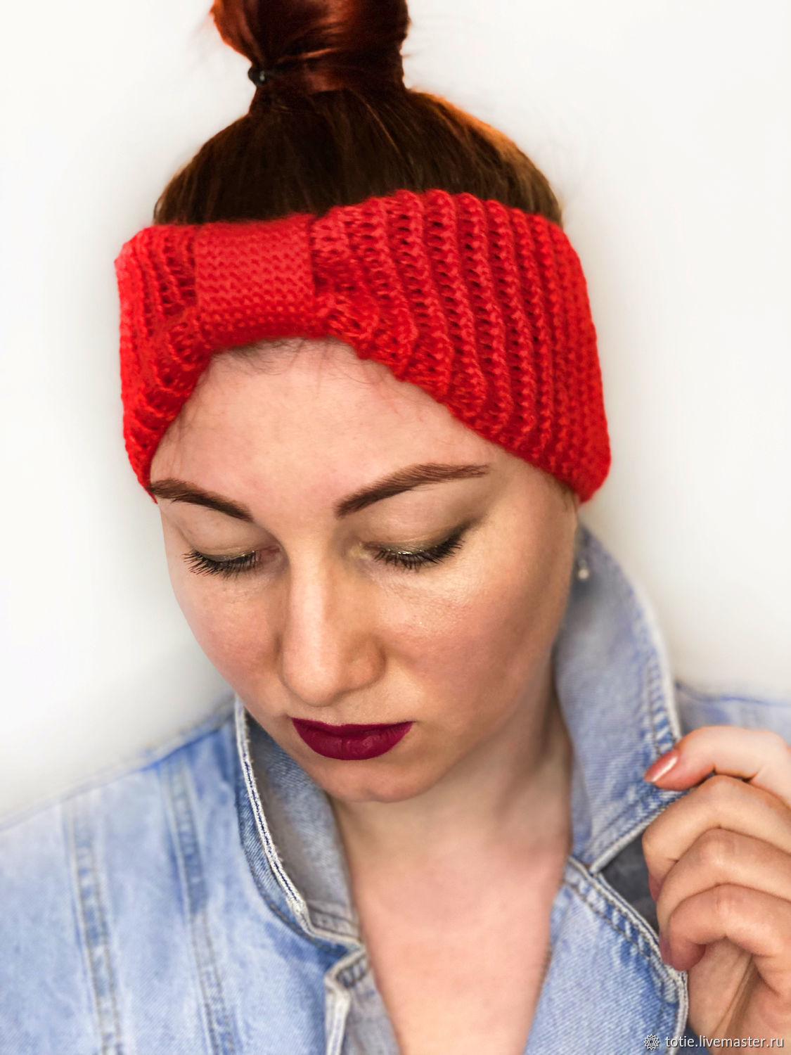 Красная вязаная повязка на голову в интернет-магазине Ярмарка Мастеров ...