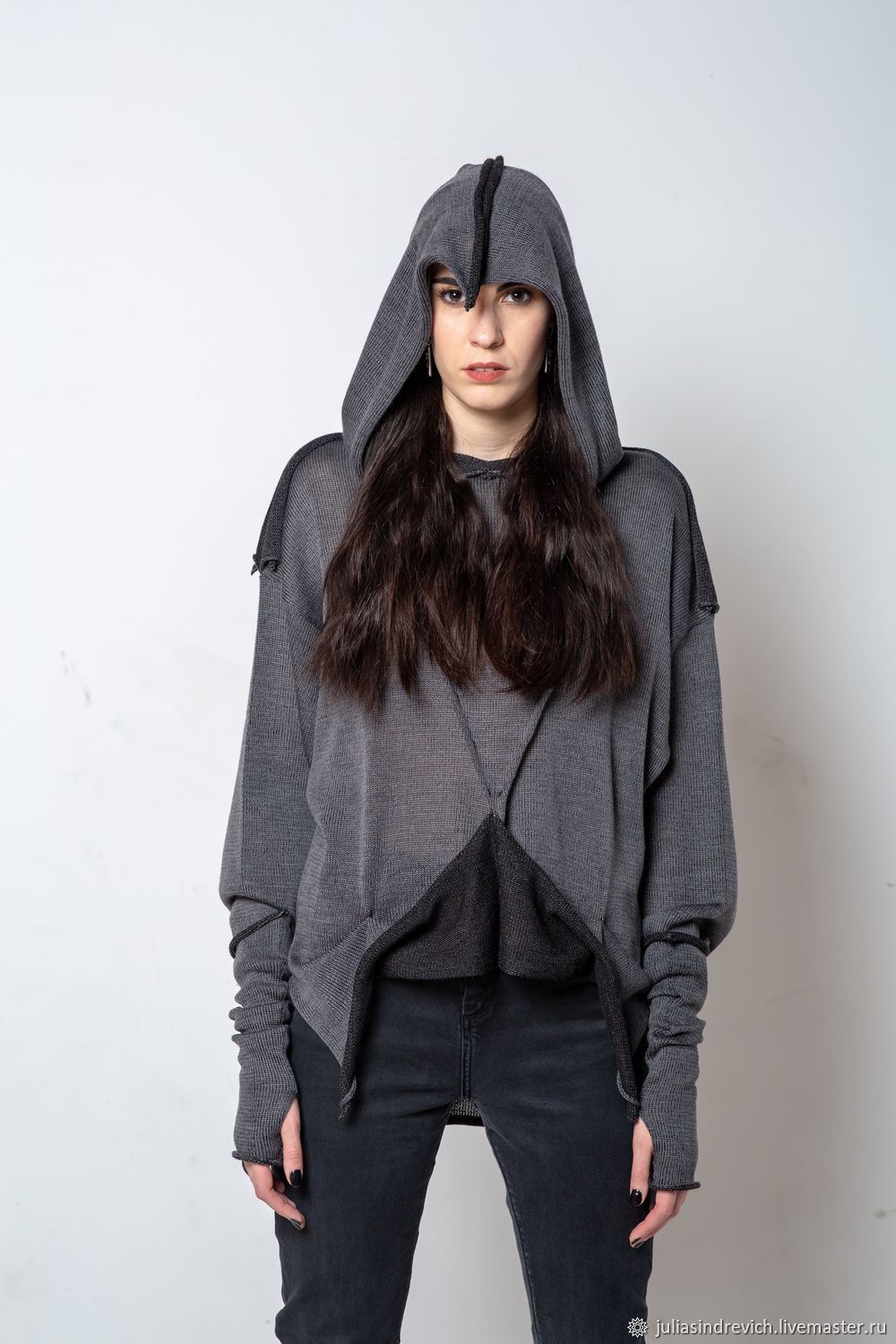 black knit hoodie women's