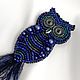 Dark blue Owl brooch. Bird brooch as a gift to a girl, Brooches, Novosibirsk,  Фото №1