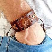 Украшения handmade. Livemaster - original item Men`s Women`s Lion Bracelet Genuine Leather Adjustable Size. Handmade.