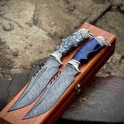 Авторский нож "Леопард" (дамаск, серебро) с подставкой