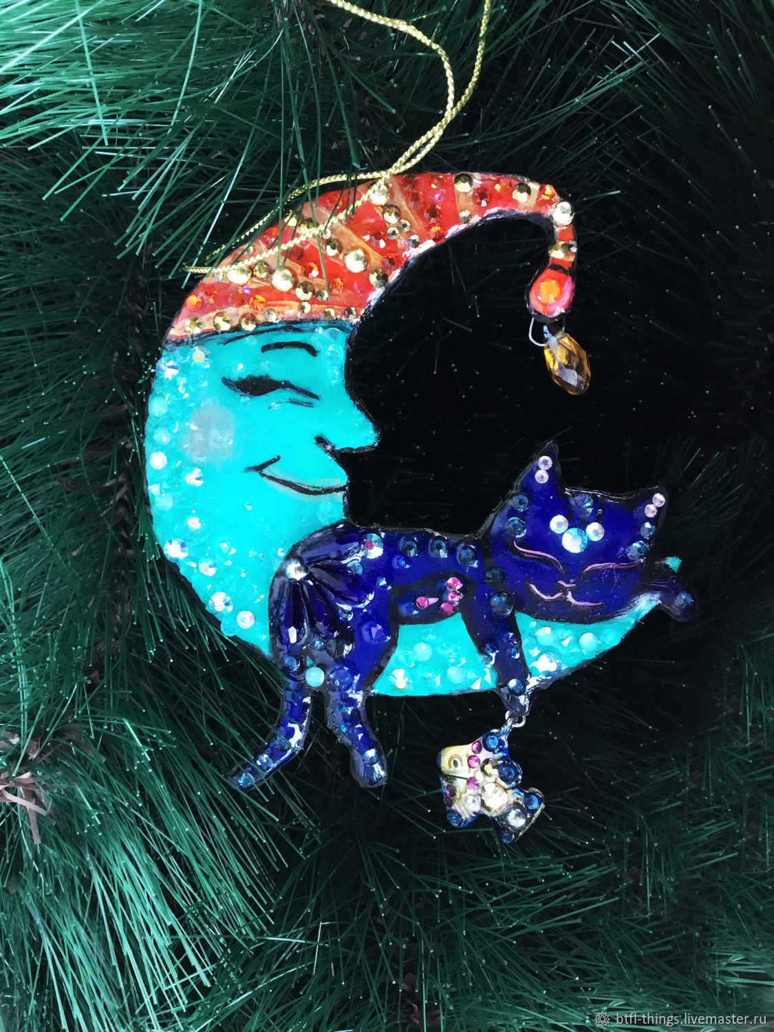 Елочная игрушка «Кот и луна», интерьерная подвеска в интернет-магазине ...