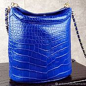 Сумки и аксессуары handmade. Livemaster - original item Handbag on a chain, made of crocodile skin, in dark blue color.. Handmade.