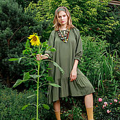 Одежда handmade. Livemaster - original item Midi dress in the color of ripe olive below the knees. Handmade.
